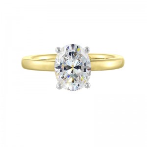 14K White Yellow Semi Mount 1/15Ctw For 2Ctw Oval Center