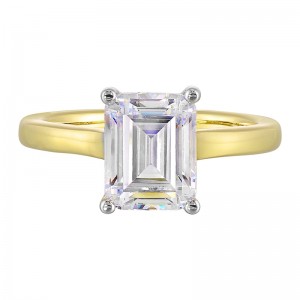 14K White Yellow Semi Mount 1/12Ctw For 2 1/2Ct Emerald Cut Center