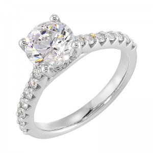 14K White Semi Mount 1/2Ctw For 1 1/2Ct Round Center