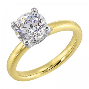 14K White Yellow Semi Mount 1/15Ctw For 2Ct Round Center