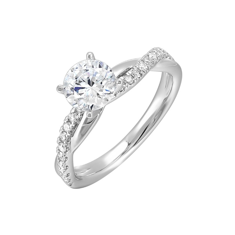 14Kt White Gold Semi Mount 1/5Ctw For 1Ctw Round Center