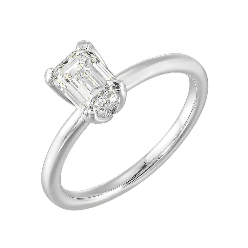 14Kt White Gold Semi Mount For 1Ctw Emerald Cut Center