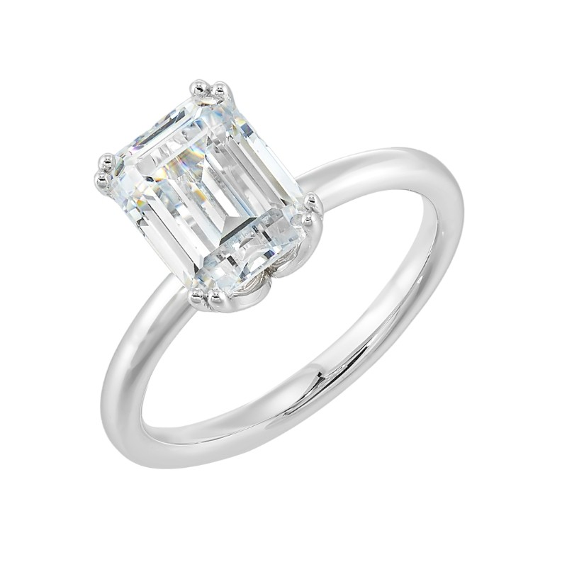 14Kt White Gold Semi Mount For 2Ctw Emerald Cut Center
