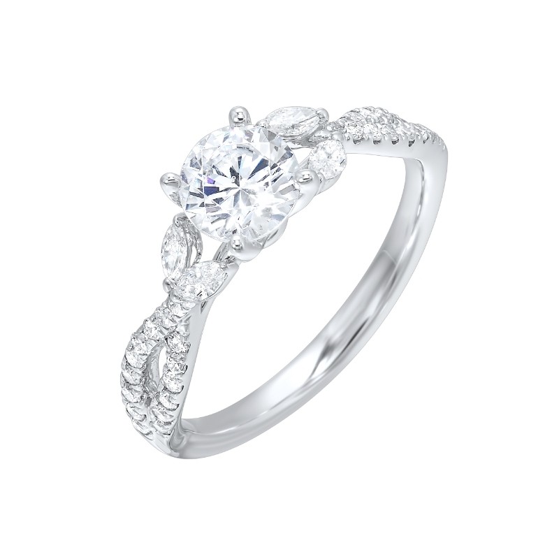 14Kt White Gold Semi Mount 1/3Ctw For 1Ctw Round Center