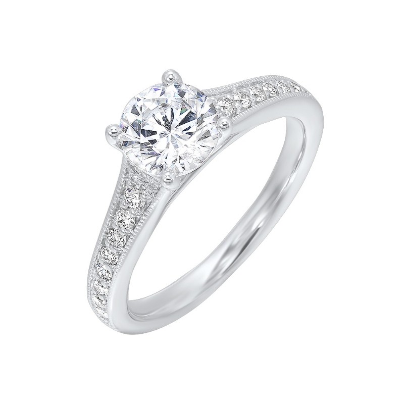 14Kt White Gold Semi Mount 1/5Ctw For 1Ctw Round Center