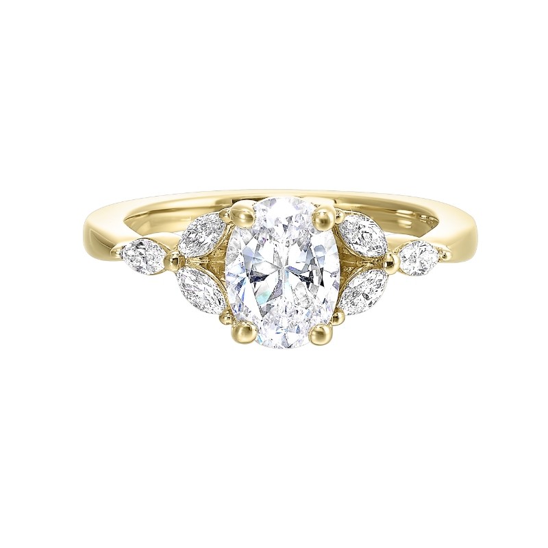 14Kt Yellow Gold Semi Mount 1/3Ctw For 2Ctw Oval Center