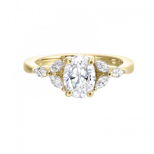 14Kt Yellow Gold Semi Mount 1/3Ctw For 2Ctw Oval Center