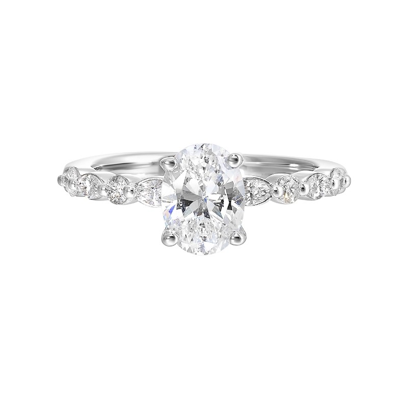 14Kt White Gold Semi Mount 1/3Ctw For 1Ctw Oval Center