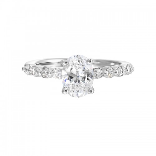 14Kt White Gold Semi Mount 1/3Ctw For 1Ctw Oval Center