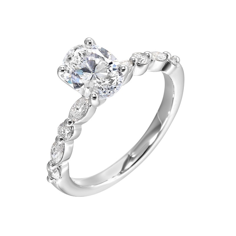 14Kt White Gold Semi Mount 1/3Ctw For 1Ctw Oval Center