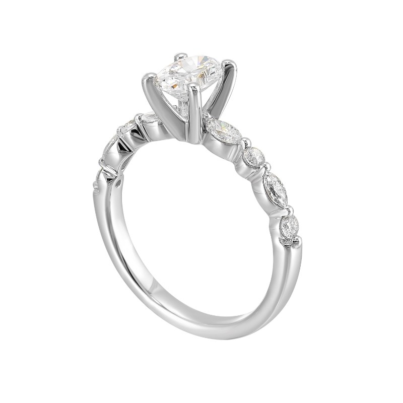 14Kt White Gold Semi Mount 1/3Ctw For 1Ctw Oval Center