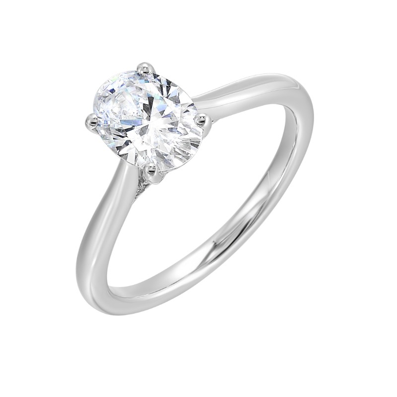14Kt White Gold Semi Mount 1/20Ctw For 1Ctw Oval Center