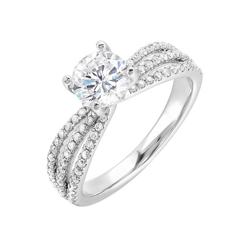 14Kt White Gold Semi Mount 1/3Ctw For 1Ctw Round Center