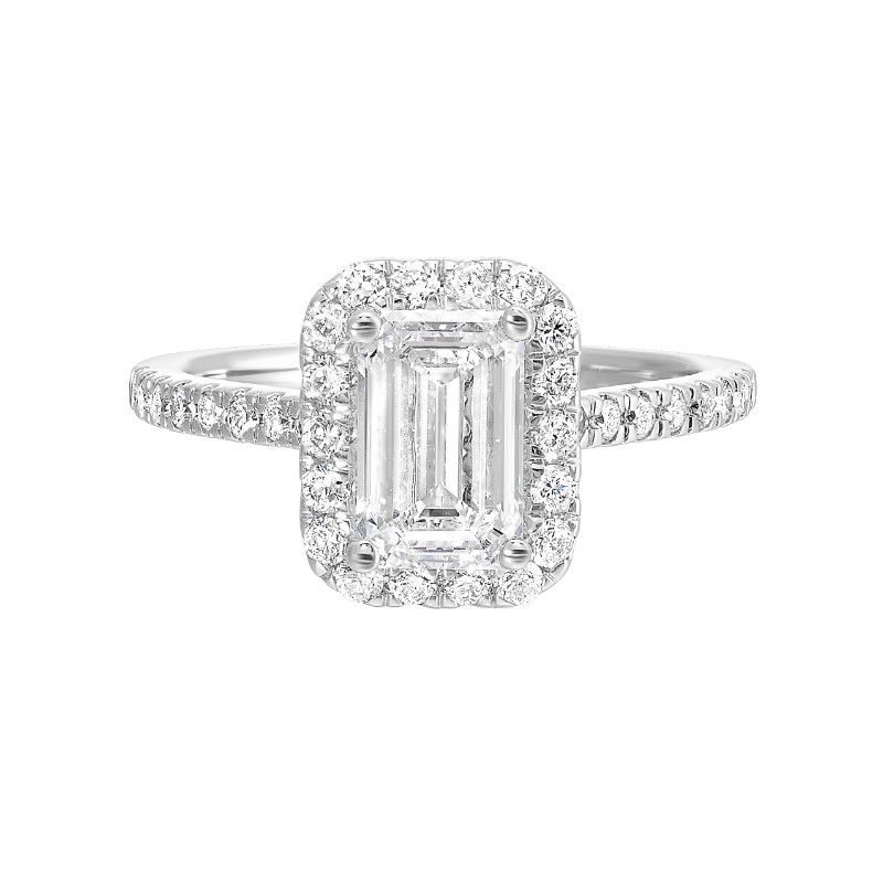 14Kt White Gold Semi Mount 3/8Ctw For 1Ctw Emerald Cut Center
