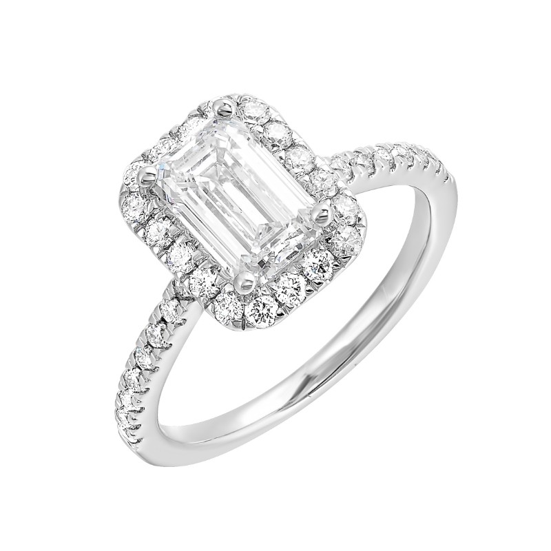 14Kt White Gold Semi Mount 3/8Ctw For 1Ctw Emerald Cut Center