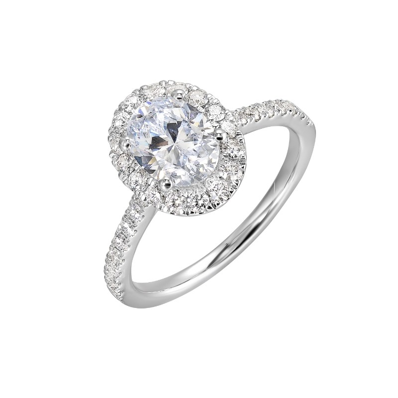 14Kt White Gold Semi Mount 1/2Ctw For 1Ctw Oval Center