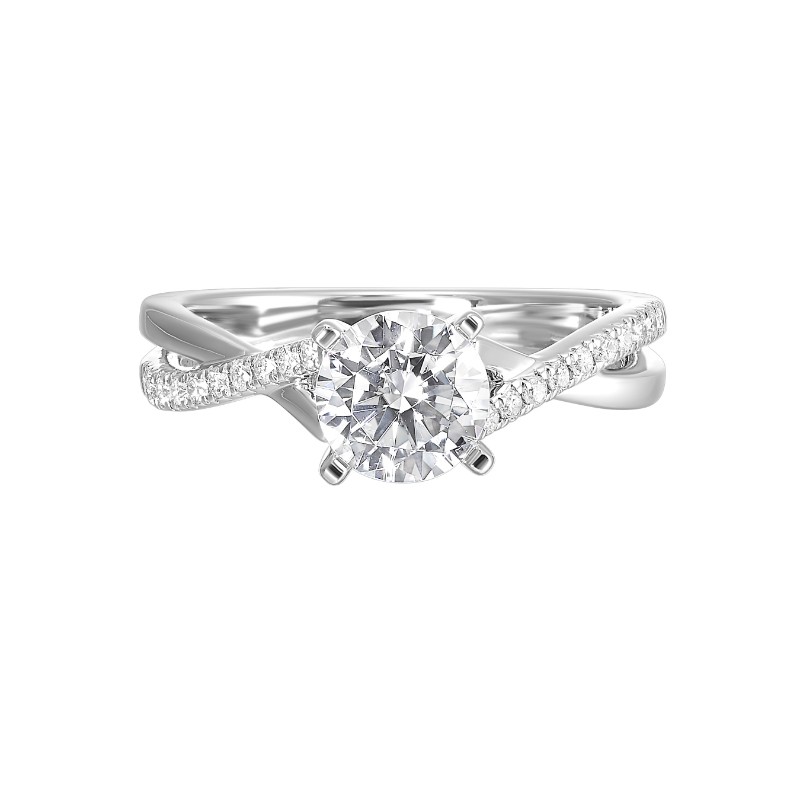 14Kt White Gold Semi Mount 1/6Ctw For 1Ctw Round Center
