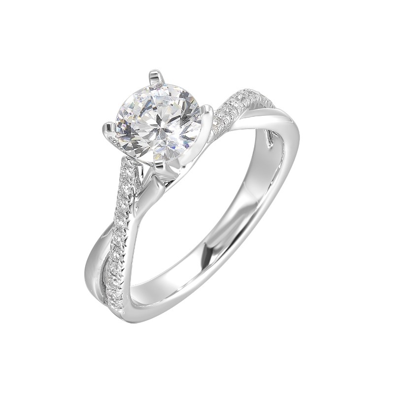 14Kt White Gold Semi Mount 1/6Ctw For 1Ctw Round Center