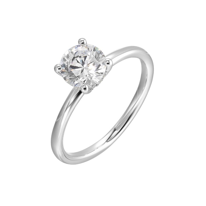 14Kt White Gold Semi Mount 1/20Ctw For 1Ctw Round Center