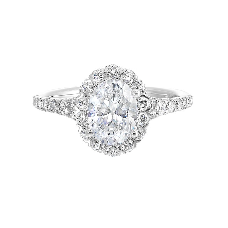 14Kt White Gold Semi Mount 1/2Ctw For 1Ctw Oval Center