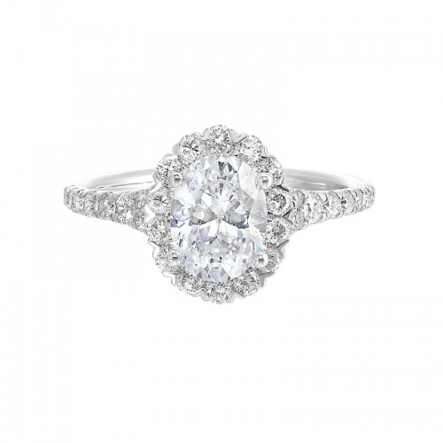 14Kt White Gold Semi Mount 1/2Ctw For 1Ctw Oval Center
