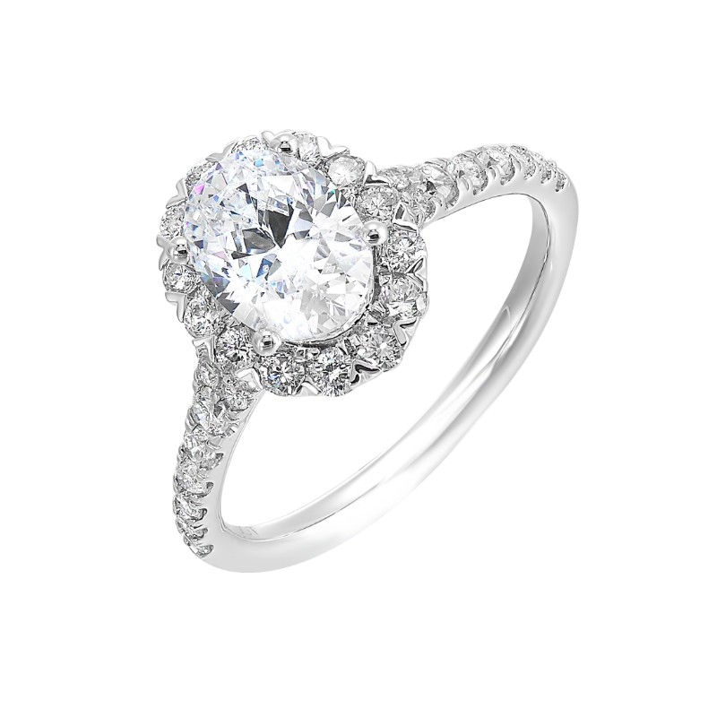 14Kt White Gold Semi Mount 1/2Ctw For 1Ctw Oval Center