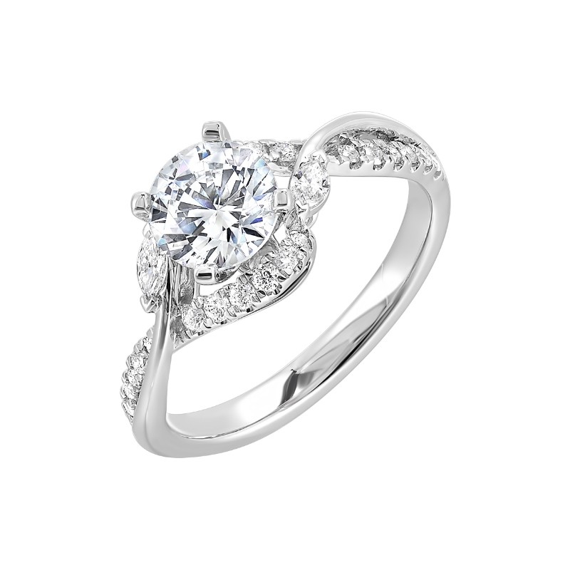 14Kt White Gold Semi Mount 1/3Ctw For 1Ctw Round Center