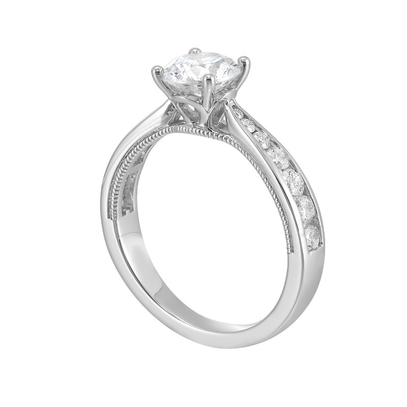 14Kt White Gold Semi Mount 1/2Ctw For 1Ctw Round Center