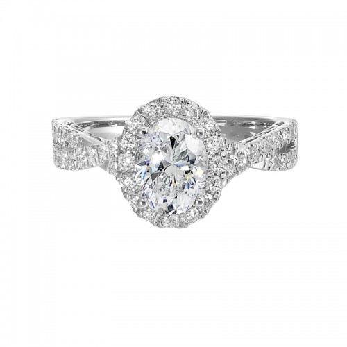 14Kt White Gold Semi Mount 1/2Ctw For 1Ctw Oval Center