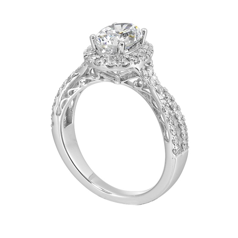 14Kt White Gold Semi Mount 1/2Ctw For 1Ctw Oval Center