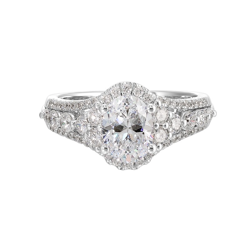 14Kt White Gold Semi Mount 3/4Ctw For 1Ctw Oval Center