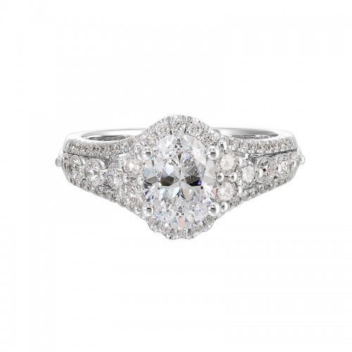 14Kt White Gold Semi Mount 3/4Ctw For 1Ctw Oval Center