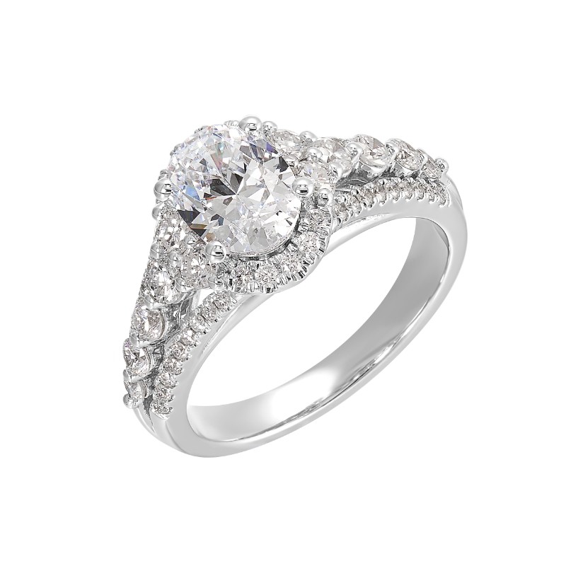 14Kt White Gold Semi Mount 3/4Ctw For 1Ctw Oval Center