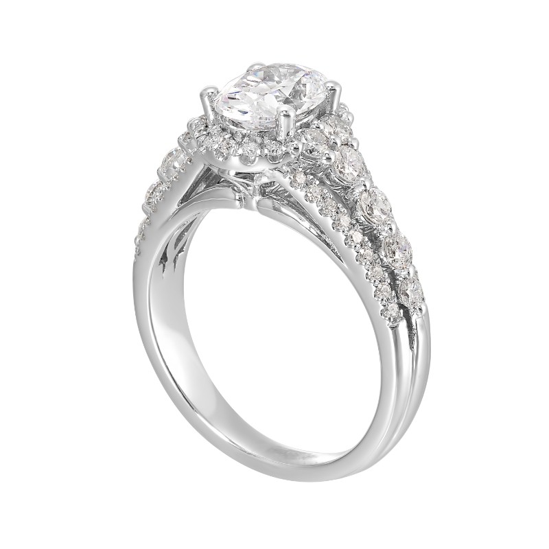 14Kt White Gold Semi Mount 3/4Ctw For 1Ctw Oval Center