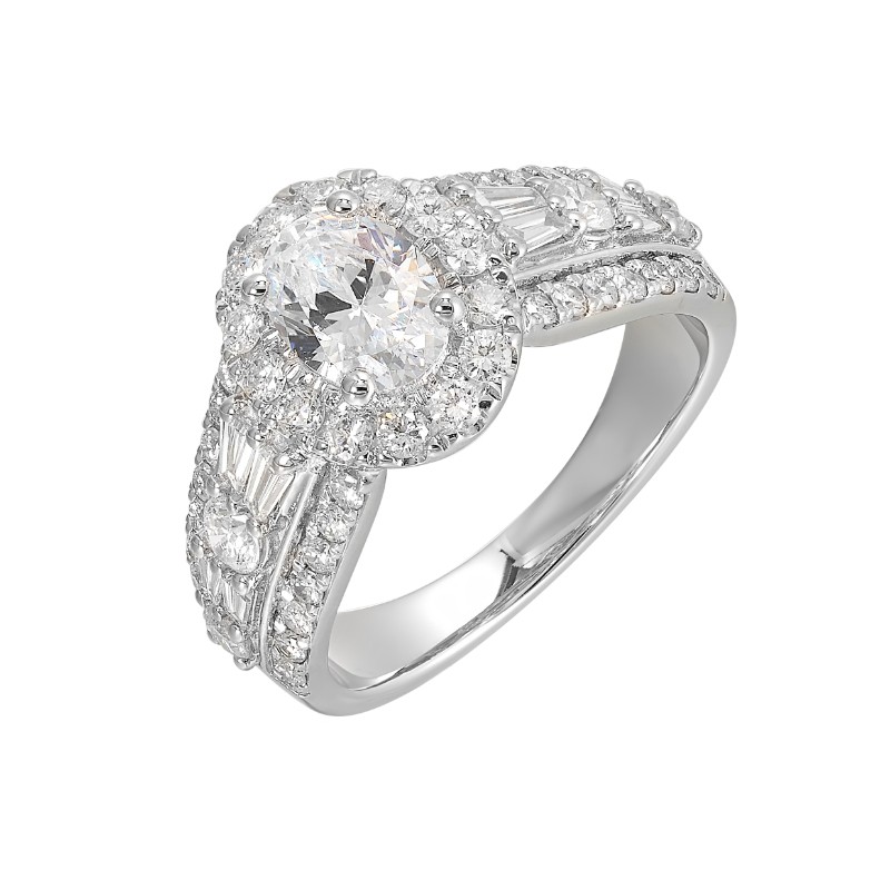 14Kt White Gold Semi Mount 1 1/7Ctw For 1Ctw Oval Center
