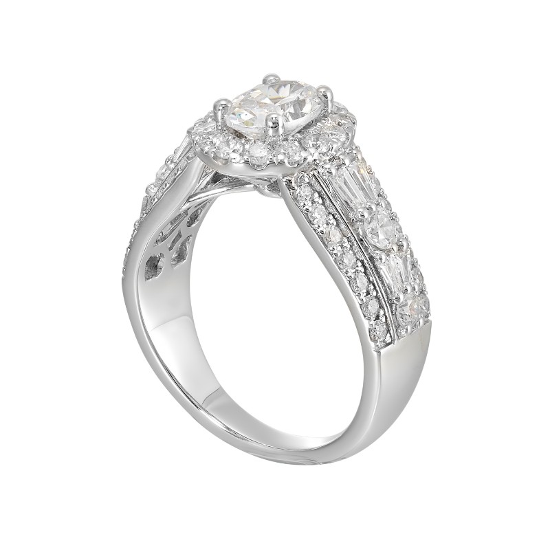 14Kt White Gold Semi Mount 1 1/7Ctw For 1Ctw Oval Center