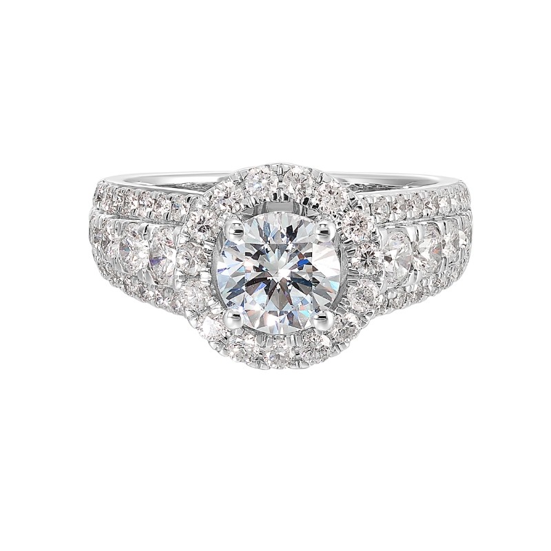 14Kt White Gold Semi Mount 1 1/3Ctw For 1Ctw Round Center