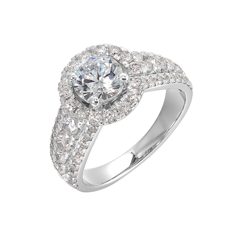 14Kt White Gold Semi Mount 1 1/3Ctw For 1Ctw Round Center