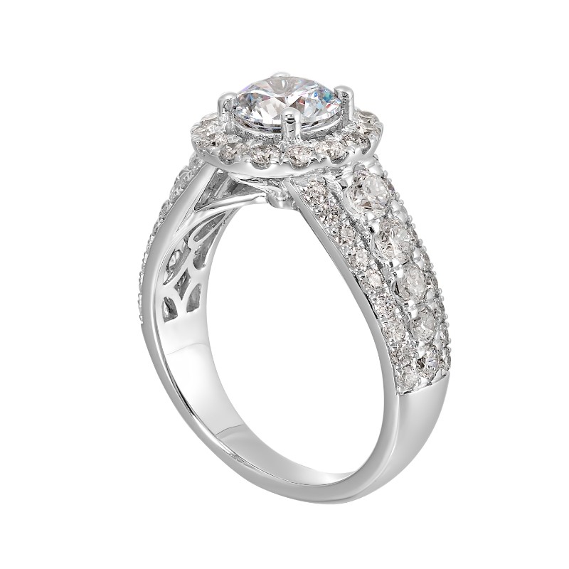 14Kt White Gold Semi Mount 1 1/3Ctw For 1Ctw Round Center