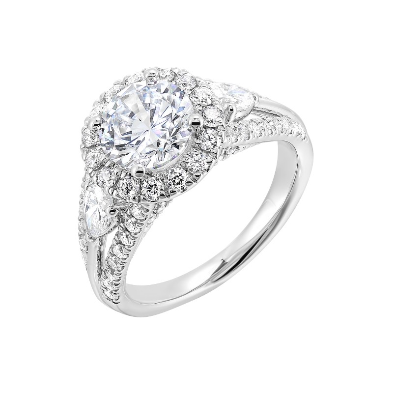 14Kt White Gold Semi Mount 1 1/7Ctw For 1 1/2Ctw Round Center