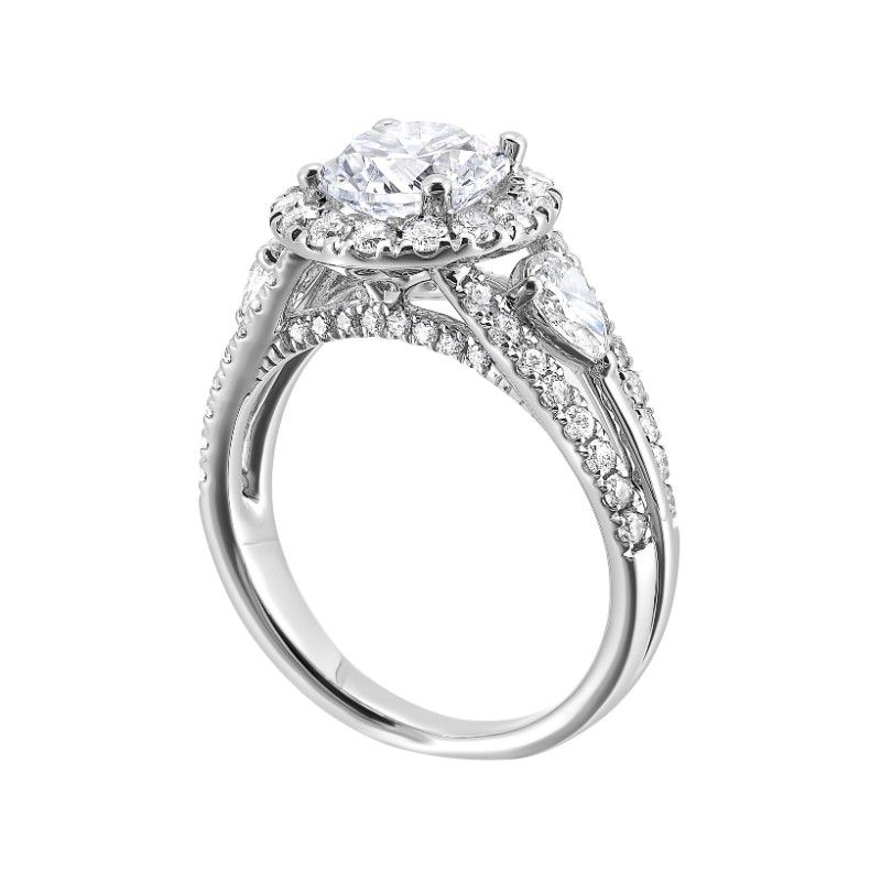 14Kt White Gold Semi Mount 1 1/7Ctw For 1 1/2Ctw Round Center
