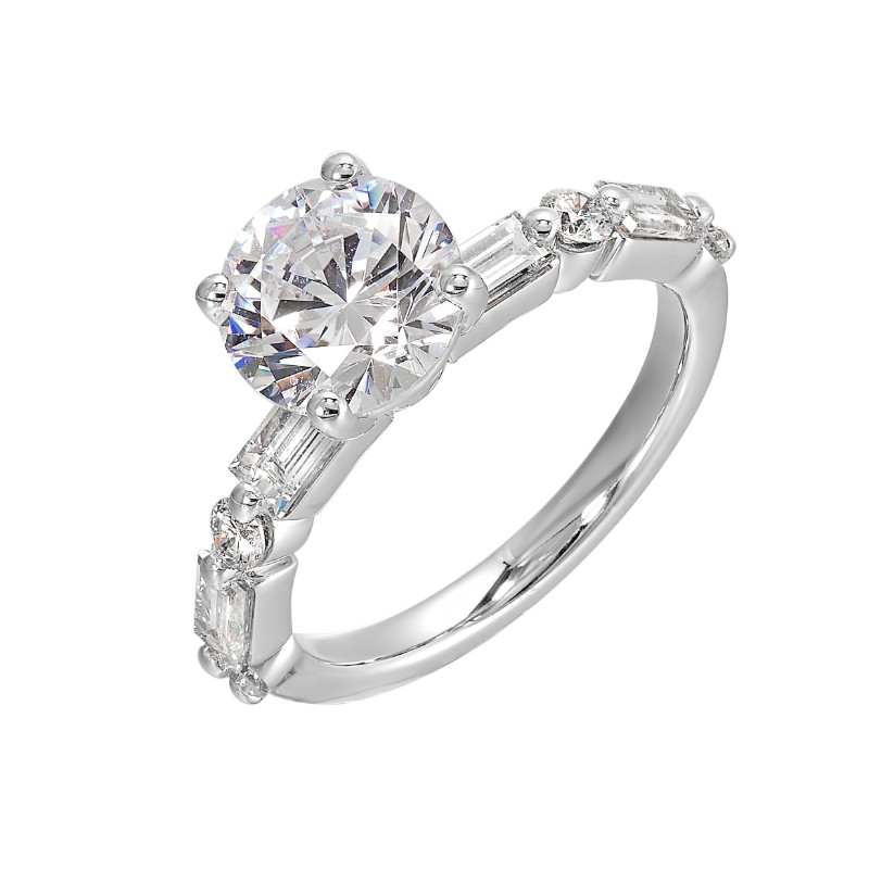 14Kt White Gold Semi Mount 3/4Ctw For 2Ctw Round Center
