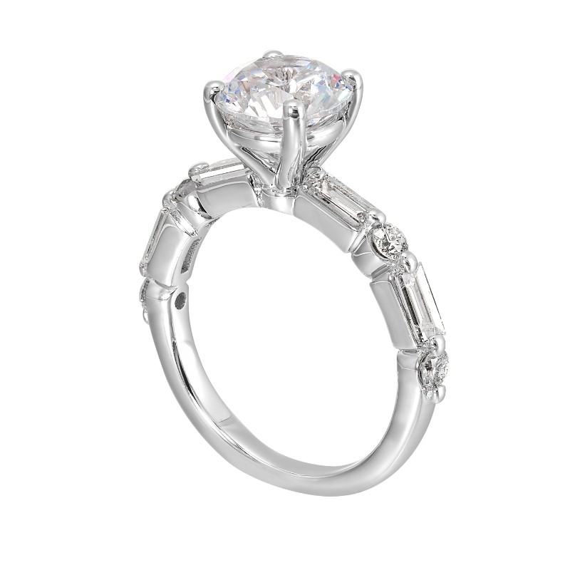 14Kt White Gold Semi Mount 3/4Ctw For 2Ctw Round Center