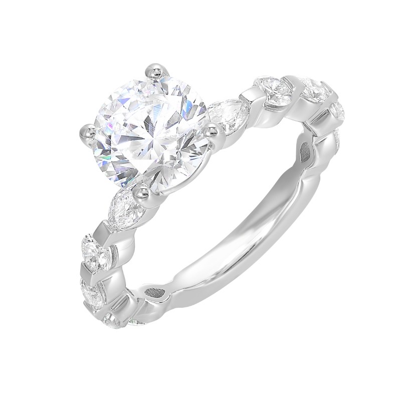 14Kt White Gold Semi Mount 3/4Ctw For 2Ctw Round Center