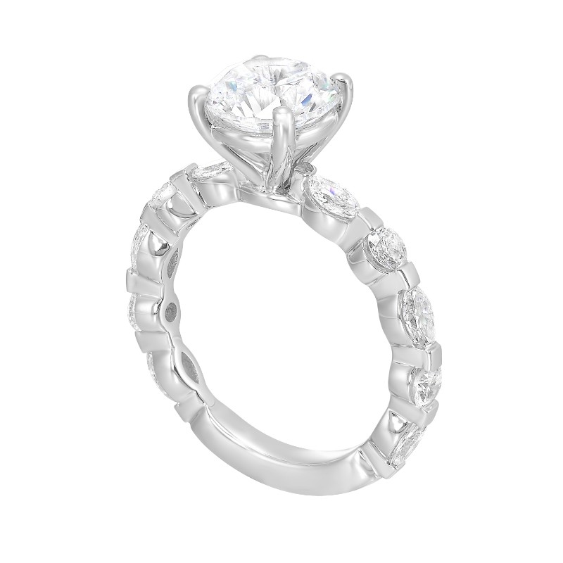 14Kt White Gold Semi Mount 3/4Ctw For 2Ctw Round Center