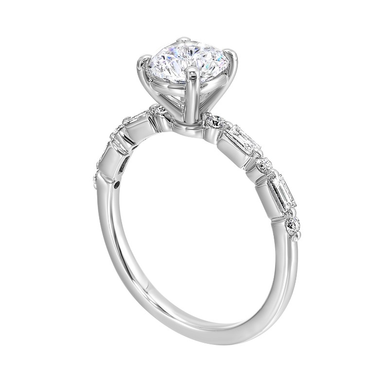 14Kt White Gold Semi Mount 1/4Ctw For 1Ctw Round Center