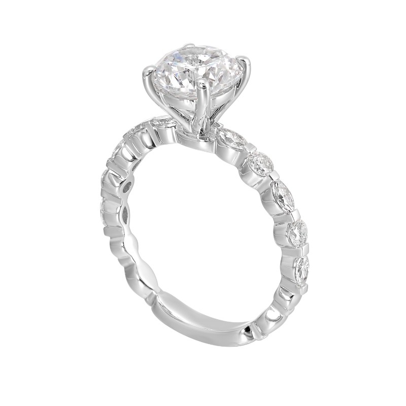 14Kt White Gold Semi Mount 3/8Ctw For 1 1/2Ctw Round Center