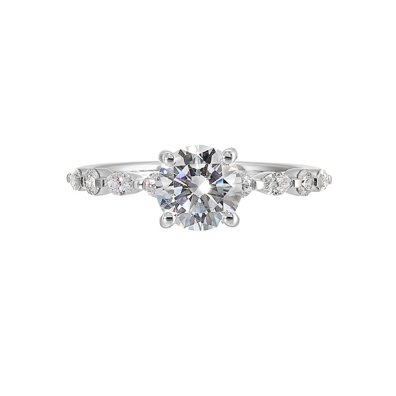 14Kt White Gold Semi Mount 1/4Ctw For 1Ctw Round Center
