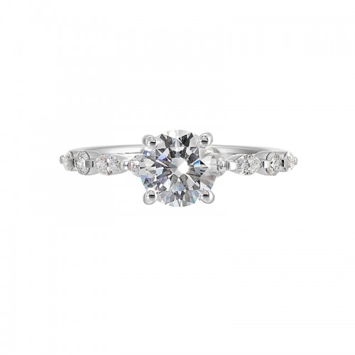 14Kt White Gold Semi Mount 1/4Ctw For 1Ctw Round Center