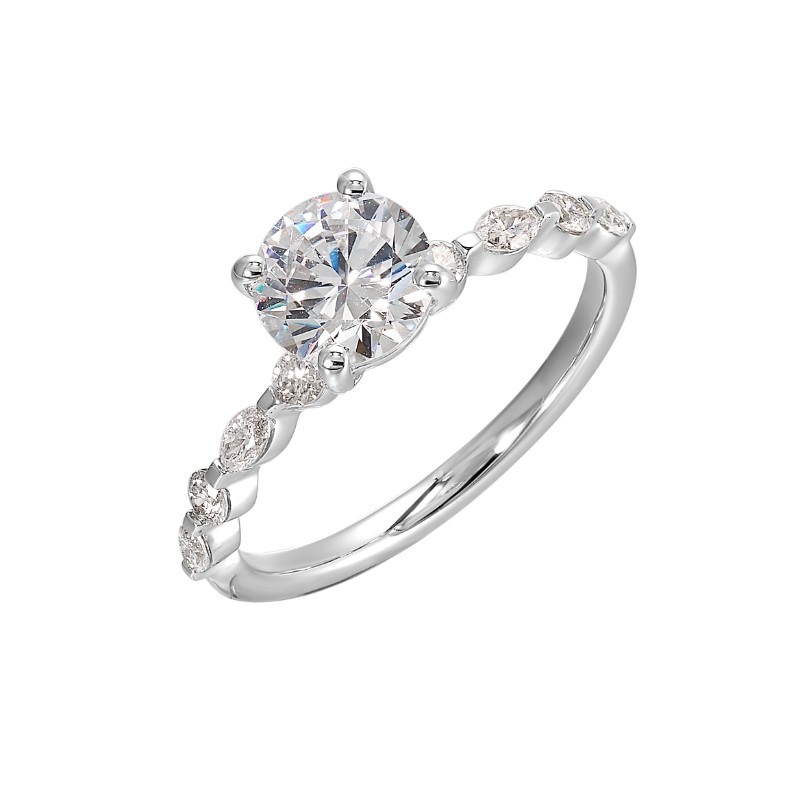 14Kt White Gold Semi Mount 1/4Ctw For 1Ctw Round Center